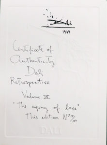Salvador Dali - Retrospective - Example Certificate